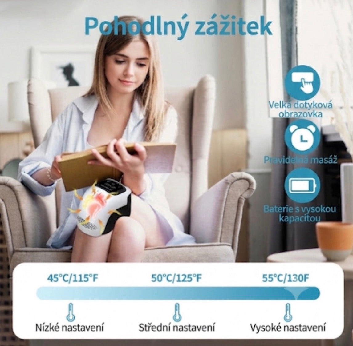 Inteligentní masážní přístroj na kolena s vyhříváním a vibracemi